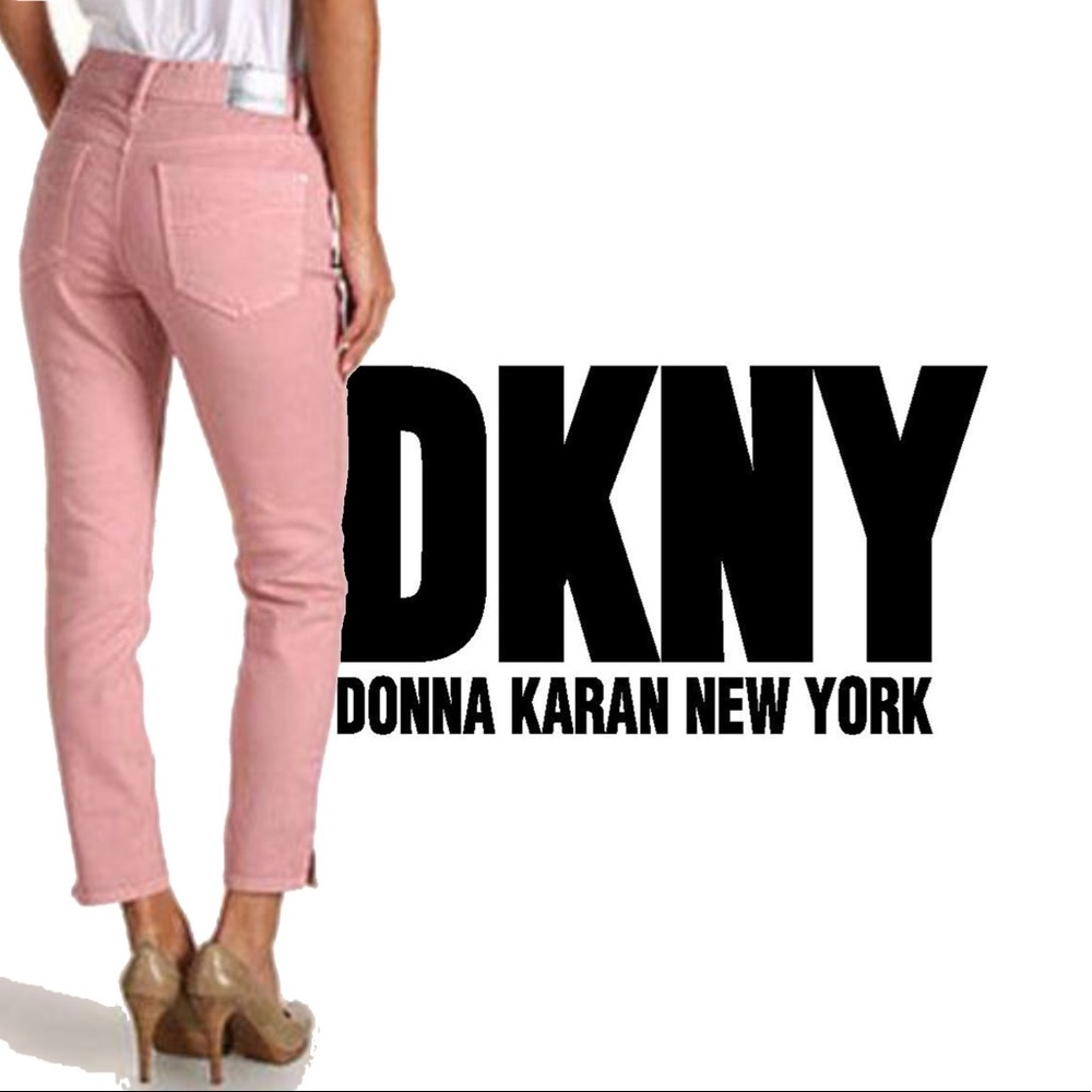 DKNY High Waist Houston Taper Cropped Pink Jeans